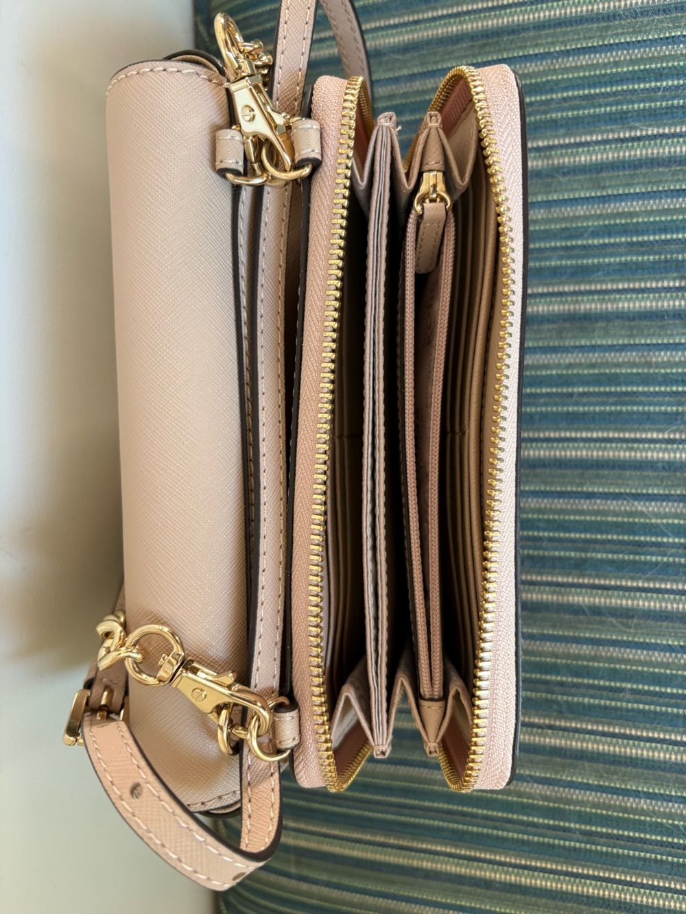 Michael Kors Pink Saffiano Crossbody Wallet with Gold Hardware - Picture 2 of 3